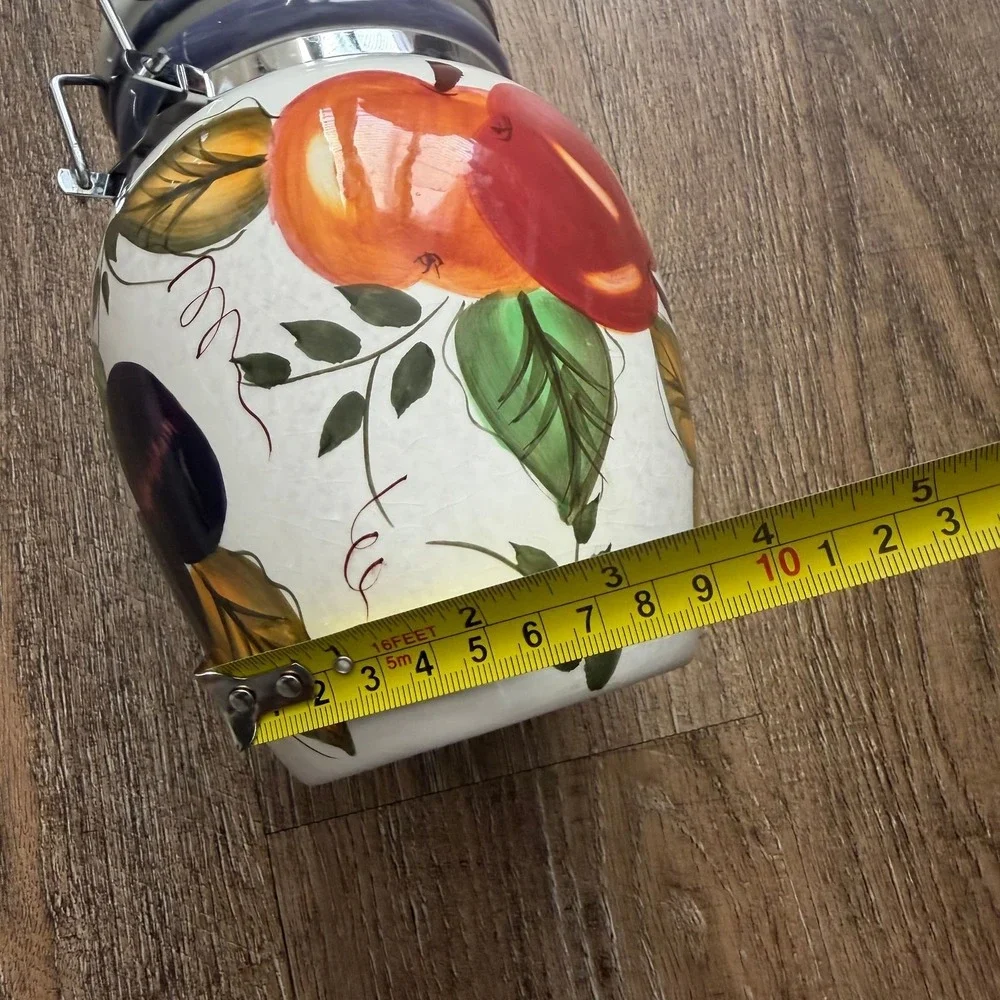 Vintage Oneida Fruit Themed Ceramic Canister Harvest Motif Cream Crackle Glaze